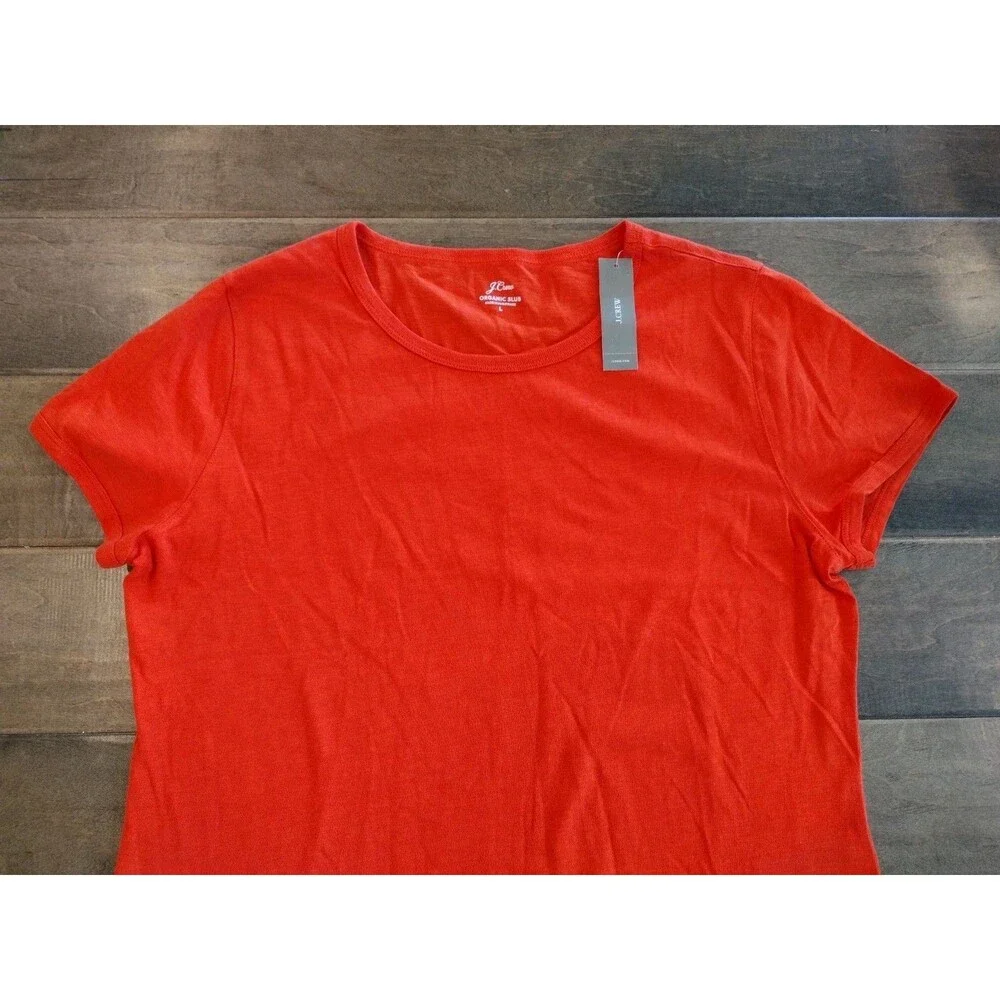 J.CREW Women's NWT short-sleeve Organic Cotton Slub red t-shirt tee - L Large